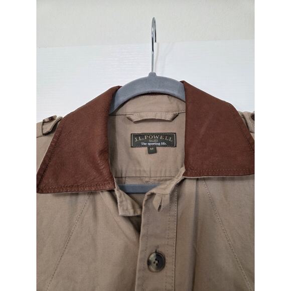 J.L. Powell Khaki Safari Cargo Leather Collar Cotton Tan Jacket, Men's Medium - Picture 2 of 12